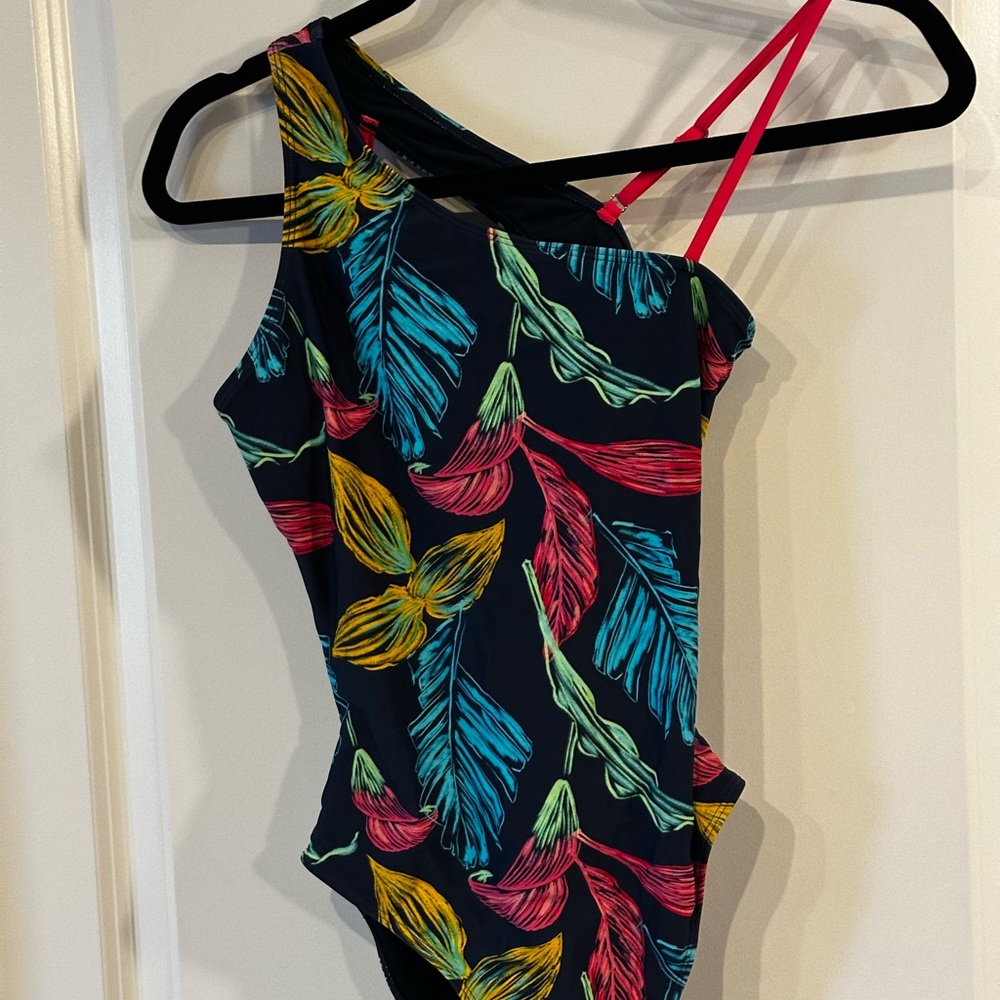 Icon Swim One-Piece Swimsuit – Asymmetrical One-Shoulder – Tropical Print